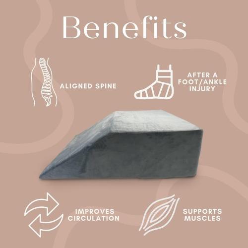 Trickonometry Leg Elevation Pillow with Memory Foam and Washable Velvet Removable Cover for Sleeping, Sciatica, Back Pain, Leg/Knee Surgery Pain Relief, Foot/Ankle Injury, and Circulation (Grey)