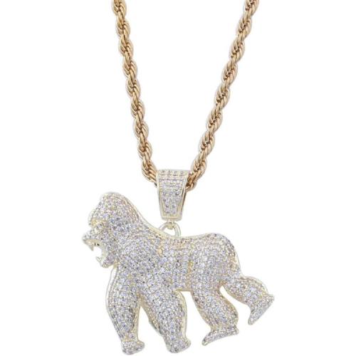 Jewelry Hip Hop Iced Out Bling Ape Pendant Individual Necklace with 24” Stainless Steel Rope Chain