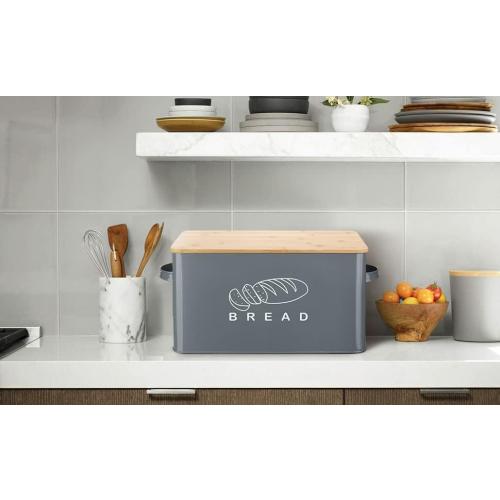 Size 11.566.75.5 Color Blue Bread Box, Bread Box for Kitchen Countertop, GA Homefavor Bread Bin, Bread Holder with Bamboo Lid, 11.566.75.5, Grey