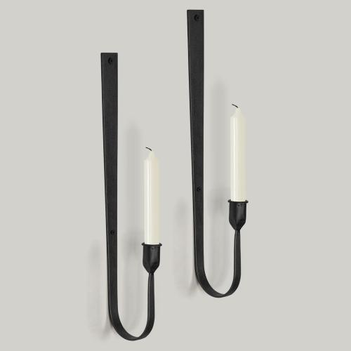 Black Wall Candle Holder Set of 2, Metal Wall Mount Candle Sconces Holder, Modern Wall Decoration for Living Room, Dining Room, Fireplace, and Weddings