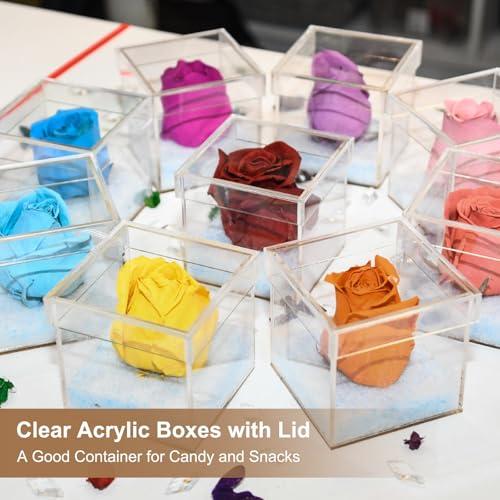 Acrylic Box with Lid, 4.33 x 4.33 x 1.57 in Acrylic Display Case Plastic Square Cube Container Storage Holder Stackable Bins for Cosmetic Collectible Candy Jewelry(2 Pack, Clear)