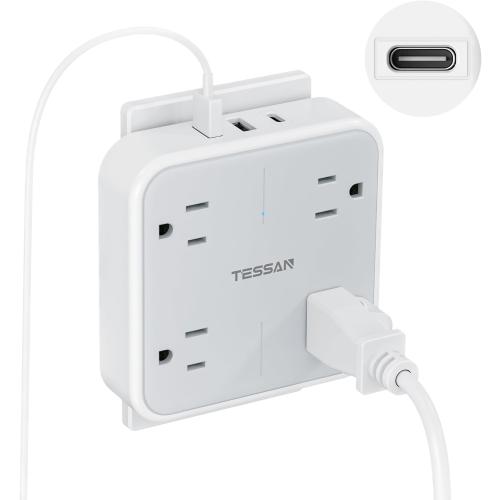 Multi Plug Outlet Extender, TESSAN Surge Protector Splitter with 3 USB (1 USB C Port) Wall Charger, Multiple Expander for Travel, Home, College Dorm Room