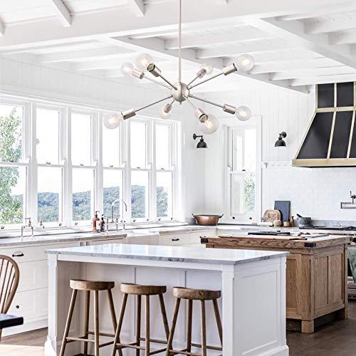 Size 49 x 23.5 Sputnik Chandeliers 8 Light Brushed Nickel Modern Light Fixture Industrial Sputnik Chandelier Lighting for Dining Room Kitchen Living Room Bedroom Foyer