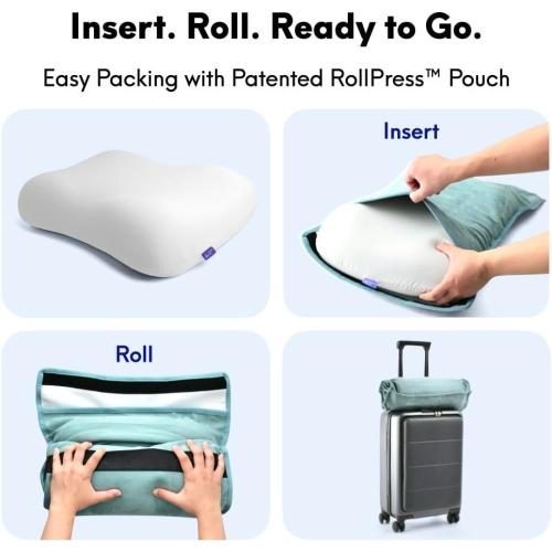 Cushion Lab Travel Deep Sleep Pillow – Compact Memory Foam Neck Pillow for Sleeping, Portable Pillow for Hotels, Camping, Side & Back Sleepers, On-The-Go – Wellness Green