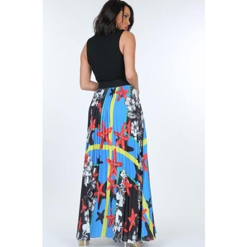 SIZE.L.     Print Maxi Skirt with Leather Waist Band, Fashion Womens Maxi Skirt Casual Maxi Skirt Womens Work Maxi Skirt