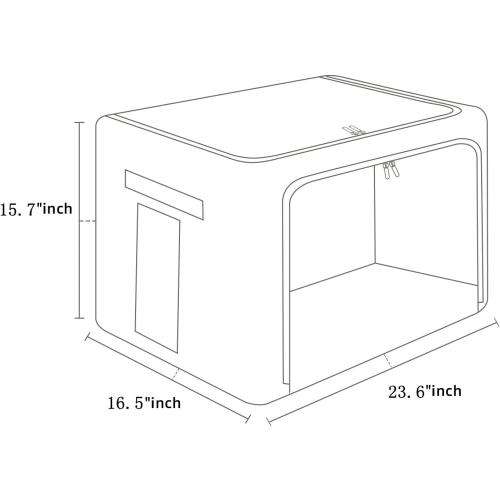 Extra Large Clothes Storage Bins Foldable Metal Frame Storage Box Stackable Linen Fabric Box Organizer Set with Carrying Handles and Clear Window -100L (Gray, 23.6x 16.5x 15.7 Inch)