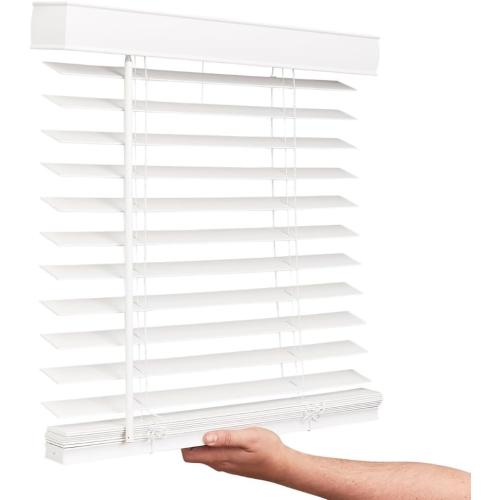 LOTUS & WINDOWARE Cordless Faux Wood Blinds, 24 Wide x 48 Long, Smooth, Snow White, 2 Inch Horizontal Blinds – for Living Room, Bedroom, Interior Door Windows
