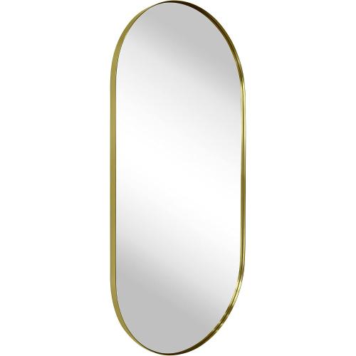 TEHOME Brushed Gold Oval Bathroom Mirror 20x40'' Pill Shaped Oblong Vanity Mirror Metal Framed Capsule Mirror for Wall in Stainless Steel Rounded Mirrors for Wall Mounted
