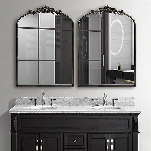 Wall Mirror Window Decorative Traditional Mirrors Antique Arched Farmhouse for Living Room Bedroom Entryway Bathroom Vanity (36 * 24 * 1.2, Black)