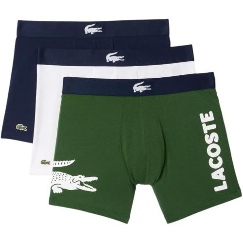 Size Large Lacoste mens Cotton Stretch Big Croc Print Boxer Briefs, 3-pack