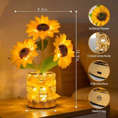 Sunflower LED Lamp,USB Rechargeable Touch Night Light, 3 Color Stepless Dimmable,Small Battery Flower Decor for Bedroom, Restaurant, Bar – Birthday, Mother’s Day,Wedding Gifts for Women,Mom