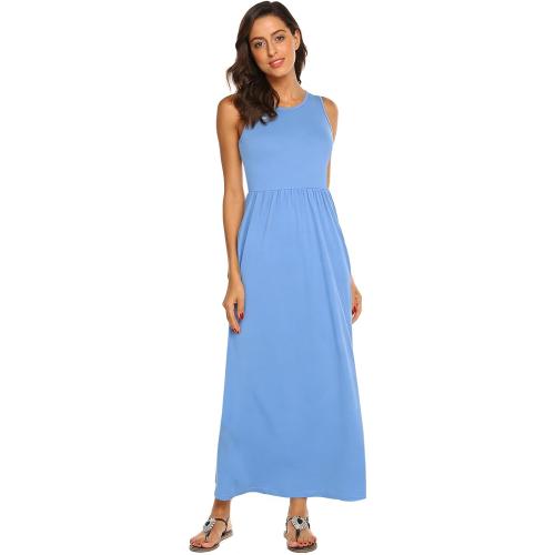 SIZE LARGE Women's Summer Sleeveless Striped Flowy Casual Long Maxi Dress with Pockets