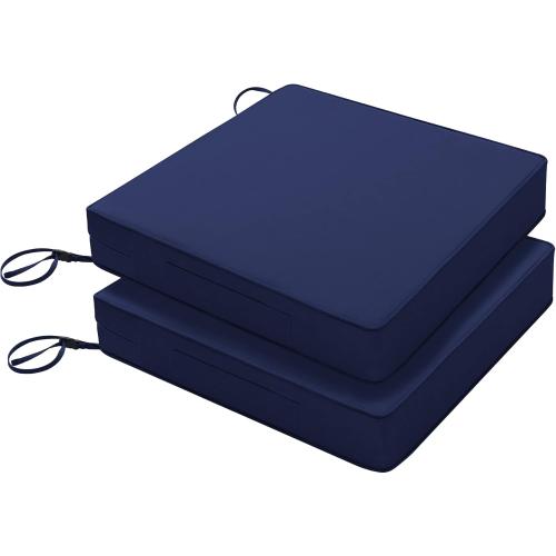 Favoyard Patio Chair Cushions 22 x 22 x 3 Inch Waterproof Outdoor Seat Cushions for Patio Furniture 3-Year Color Fastness Garden Sofa Couch Pads with Handle & Adjustable Straps Set of 2, Blue
