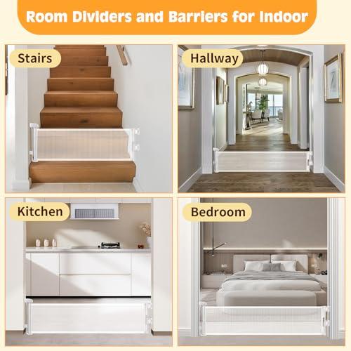 2 Packs Retractable Short Dog Gate - Small Puppy Mesh Safety Pet Gates Doggy Door for Doorways Stairs Kitchen Hallways Indoor, 14 Tall, Extends up to 59 Wide, White