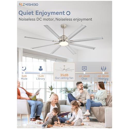 ZMISHIBO 72 inch Smart Aluminium Blade Ceiling Fans with Lights and Remote, Outdoor Large Ceiling Fans with Remote/Alexa/App for Patio Living Room, Nickel Ceiling Fan, 8 Blades