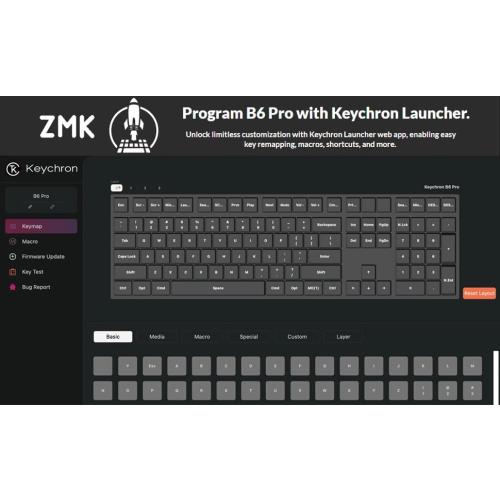 Keychron B6 Pro Full-Size Ultra-Slim Wireless ZMK Custom Keyboard, Triple-Mode 2.4 G/Bluetooth 5.2/Wired Programmable, Lightweight Quiet Key with Numeric Keypad for Mac/Windows, Ivory White