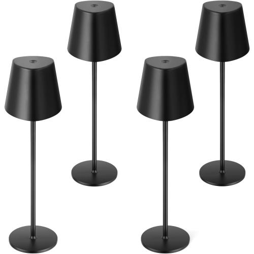 Kakanuo Cordless Table Lamps Pack of 4, Portable LED Battery Operated Lamp, Wireless Rechargeable Lamp, 3 Color Stepless Table Lamp for Restaurant, Bar, Party, Camping and Bedroom - Black