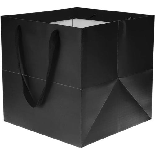 PATIKIL 12x12x12 Inch Square Paper Bag with Handle, 5 Pack Bouquet Packaging Gift Bag for Party Favor, Black