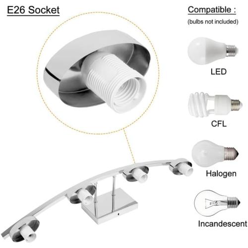 4-Light Modern Chrome Vanity Light Fixture with White Glass Shade for Bathroom Over Mirror, 31.5 Inches