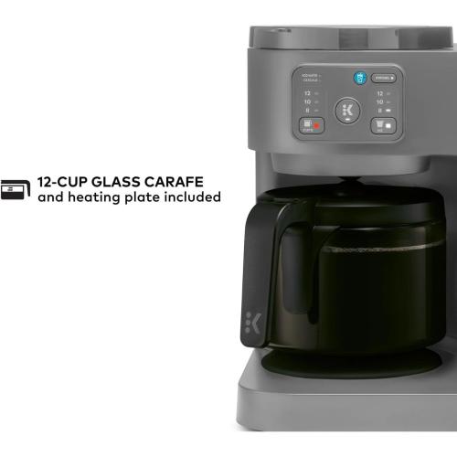 K-Duo Essentials Hot & Iced Coffee Maker Single Serve KCup Pod & 12-Cup Glass Carafe Dual Brew System 72oz Reservoir (MOONLIGHT GREY)