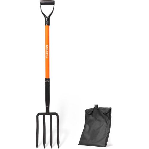 KOLEIYA 4-Tine Garden Fork,Heavy Duty Pitch Fork for Gardening,Digging Fork and Spading Fork for Loosening Soil,Compost Fork with Fiberglass Handle,45 Inch