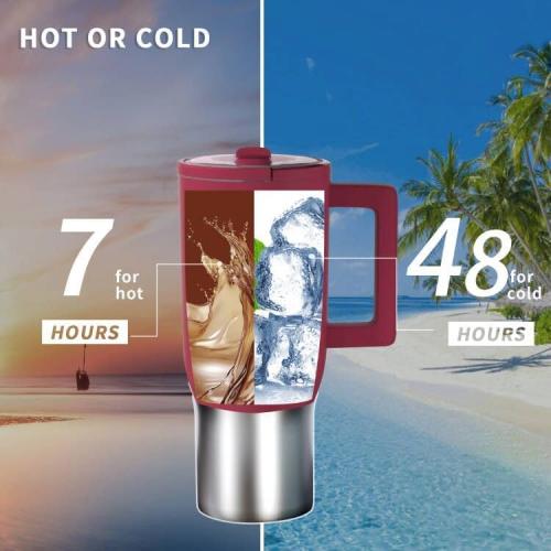 40 oz Tumbler with Flip Straw&LeakProof Lid|Built-in Straw&Handle|Stainless Steel&Rubber Base|Water Bottle Insulated Cup Travel Mug|BPA Free|Cranberry