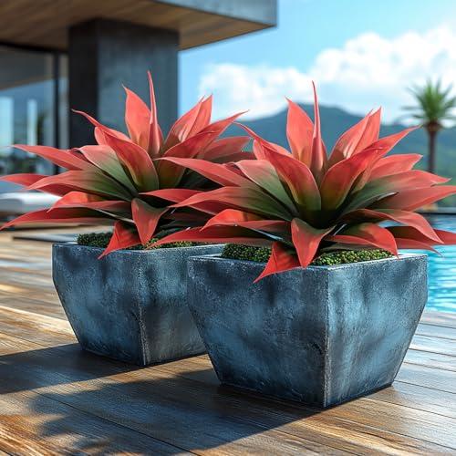 Artificial Agave Plants,Large UV Resistant Fake Agave Planters for Indoor and Outdoor Decorating Artificial Plants for Outdoors Fake Plants 2Pack, 28 Red