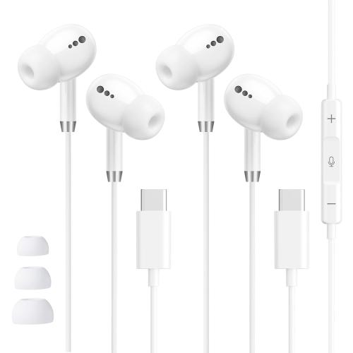 USB C Headphones for iPhone 17 16 15, 2 Pack Wired Earbuds C Type Earphones | Wired Earbuds USBC, Clear Mic & Noise Isolation, HiFi Stereo, for Apple Headphone with Tips, for Galaxy S26 S25, Pixel 10a 9a