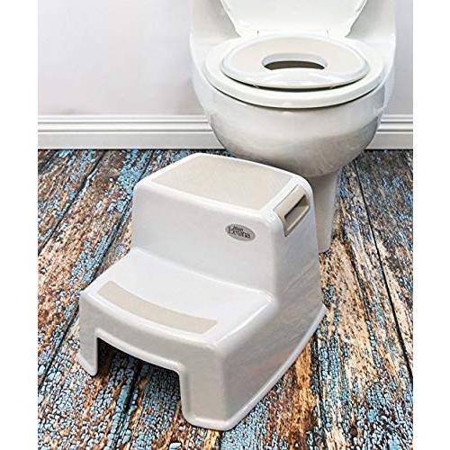 Dual Height 2 Step Stool for Kids | Slip Resistant Soft Grip Toddler's Stool for Potty Training and Use in The Bathroom or Kitchen | BPA Free for Comfort and Safety (1 Pack, White and Grey)