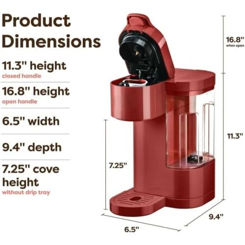 KeuriigK K Express Essentials Single Serve K Cup Pod Coffee Maker, 3 cup sizes (6, 8, and 10oz), Fast Fresh Brew, 30oz Removable Water Reservoir (Red)