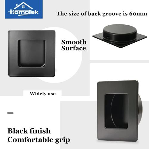 HOMOTEK 4 Pack 2-3/4 Inch Square Recessed Sliding Closet Door Finger Pulls, Diameter 2-3/8 Inch(60mm) Stainless Steel Flush Handles for Pocket Door, Bypass Barn Drawer Pulls(Black)