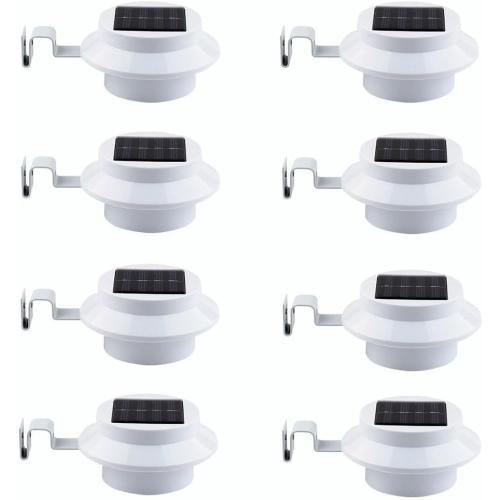 Set of 8 Color White Solar Powered Gutter Lights Outdoor Decorative Waterproof Led Fence Lamp for Lighting Railing, Outside Wall, Deck, Garden, Path, Backyard, Sidewalk, Yard, Patio, No Drilling Installation