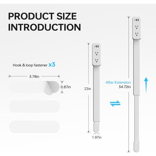 Electrical Outlet Extender Stick 2pack | 180° Swivel | Extends 23-35 in for Hard-to-Reach Places | 2 AC Outlets   3 Ports (USB-C/USB-A) for Bed, Dorm, Office & Sofa