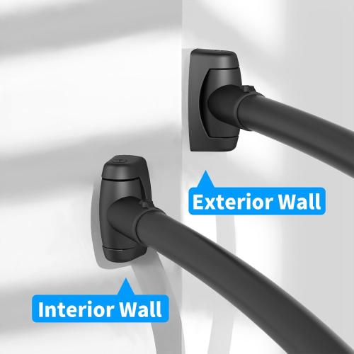 Curved Shower Rod - 43-72 Inches Adjustable, Rustproof Aluminum, Curved for Bathroom, Need to Drill, Black