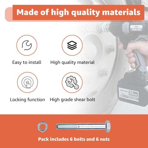 Grade 5 Shear Bolt Kit Compatible with Rotary Cutters & Bush Hog - 1/2x3.5 Nylock Nuts, 6 Pack (Lusperi)