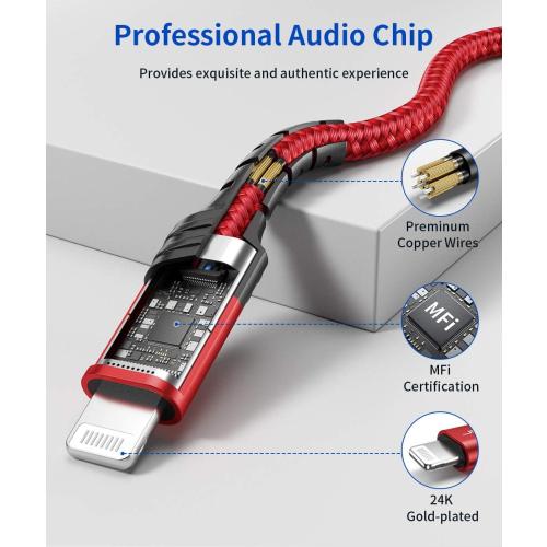 JSAUX Apple MFi Certified Lightning to 3.5mm Audio Cable 6FT, AUX Cord for iPhone Headphones Jack Compatible with iPhone 14/14 Plus/14Pro/13/13 Pro Max/12/12 Pro/11 Pro/X/XS/XR/8/Car Stereo-Red