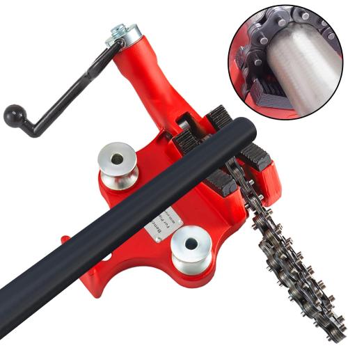 Mophorn Screw Bench Chain Vise 1/8 to 5-Inch Pipe Capacity, Heavy Duty Bench Chain Pipe Vise with Crank Handle, Neoprene-Coated Jaw, Cast Iron Material Ideal for a Variety of Pipes