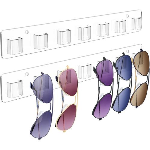 Clear 14.6*2 Sunglasses Organizer 2 Pack, Wall Glasses Holder, Acrylic Sunglasses Display, Eyeglass Organizer for Multiple Glasses for Office & Home Decor, Unique Gifts for Husband, Women & Girls, Clear