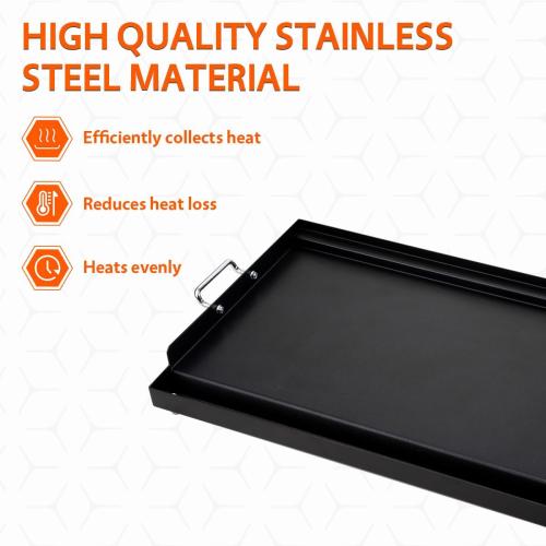 Black LotFun 25 x 16 Carbon Steel Cooking Griddle for Outdoor Gas Grill, Universal Griddle Flat Top Plate Insert with Grease Groove and Removable Handles for Electric/Charcoal/Gas Grill, Camping,Party
