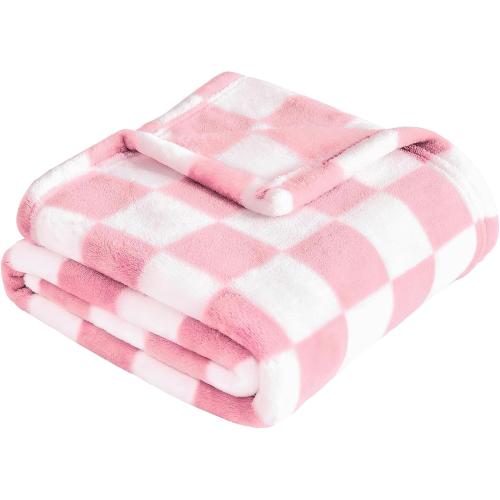 Yurhap Checkered Baby Blanket for Girls Pink Fleece Baby Blankets for Girls Boys, Warmer Comfort Lightweight Bed Blanket for Toddlers Infants or Newborn, Small, Pink