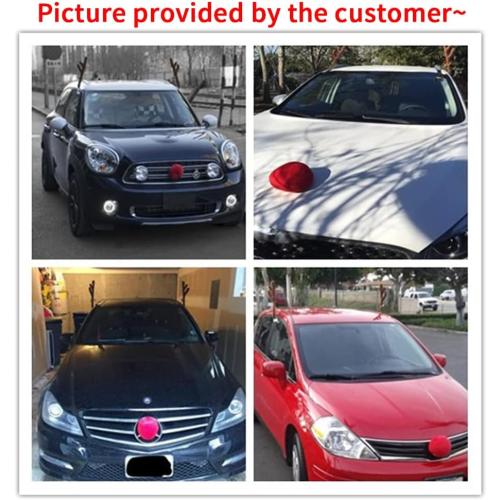 Christmas Car Decoration Plush Rudolf Reindeer Car Antler and Red Nose Set with Jingle Bells, Reindeer Antlers for Cars