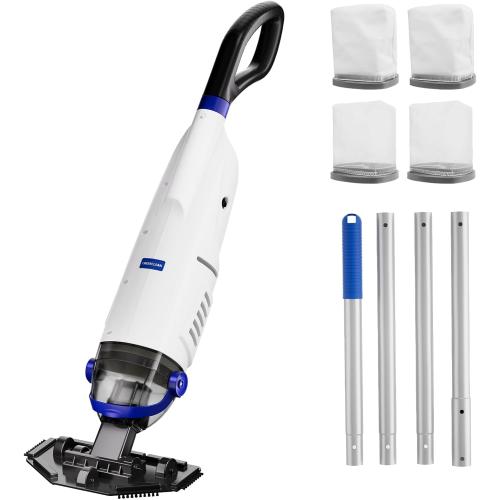 Cordless Handheld Pool Vacuum Cleaner 1110 GPH True Strong Suction 60min Run-time 40µm Ultra Fine Mesh Filter for Leaves Debris,with Aluminum Pole&Angle Head for Hot Tubs,Inground &Above Ground Pools