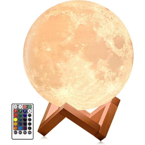 PRUGNA Moon Lamp, 1200mAh Ultra-Long Endurance Night Light, 7.1 16 Colors LED Moon Light, Remote&Touch Control Room Decor Lamps for Kids Women Gift