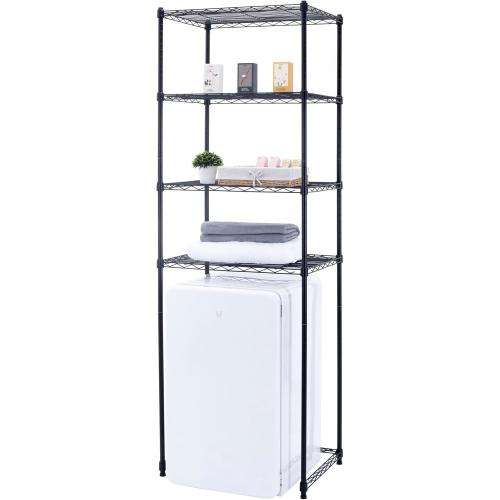 4 Tier Mini Fridge Shelf Adjustable Height Storage Shelf Metal Storage Rack Mini Fridge and Microwave Stand for Dorm, Kitchen, Office, Black