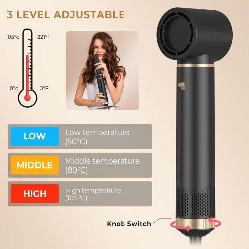 Black and Gold 5 in 1 Hair Dryer Brush Hot Air Curling Brush Negative Ion Air Styler，Multi Function Blow Dryer Brush with Curling Wand, Straightening Brush, and Volumizing Hot Air Brush for All Hair Types（Black）