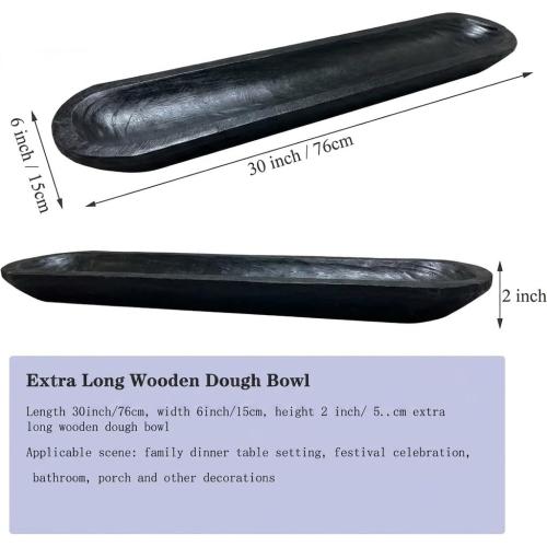 Wooden Dough Bowl Decor, Vintage Wooden Bowl Hand Carved Home Decor for Dining Table Center, Living Room, Kitchen Decor. (30inch black)