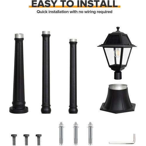 LUTEC LED Post Solar Light, Dusk to Dawn Vintage Solar Light Street Lights for Garden, Lawn, Pathway, Driveway 200 Lumens 2700K