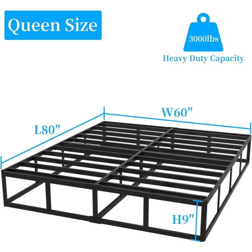 Queen Box Spring, 9 Inch Box Spring for Queen Bed, Heavy Duty Metal Frame Mattress Foundation Support for 3000lbs, Easy Assembly, Noise Free, Non Slip