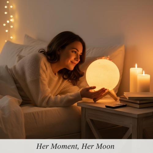 Mydethun 3D Moon Lamp with 16 Colors, 148 Lighting Modes, 15cm Rechargeable Dimmable Night Light with Wooden Stand – Unique Gift for Women, Mothers, Children, Bedroom, Tabletop