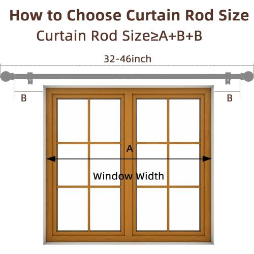 Black Curtain Rods for Window 28 to 48, 5/8 inch Small Decorative Curtain Rod Set with Brackets